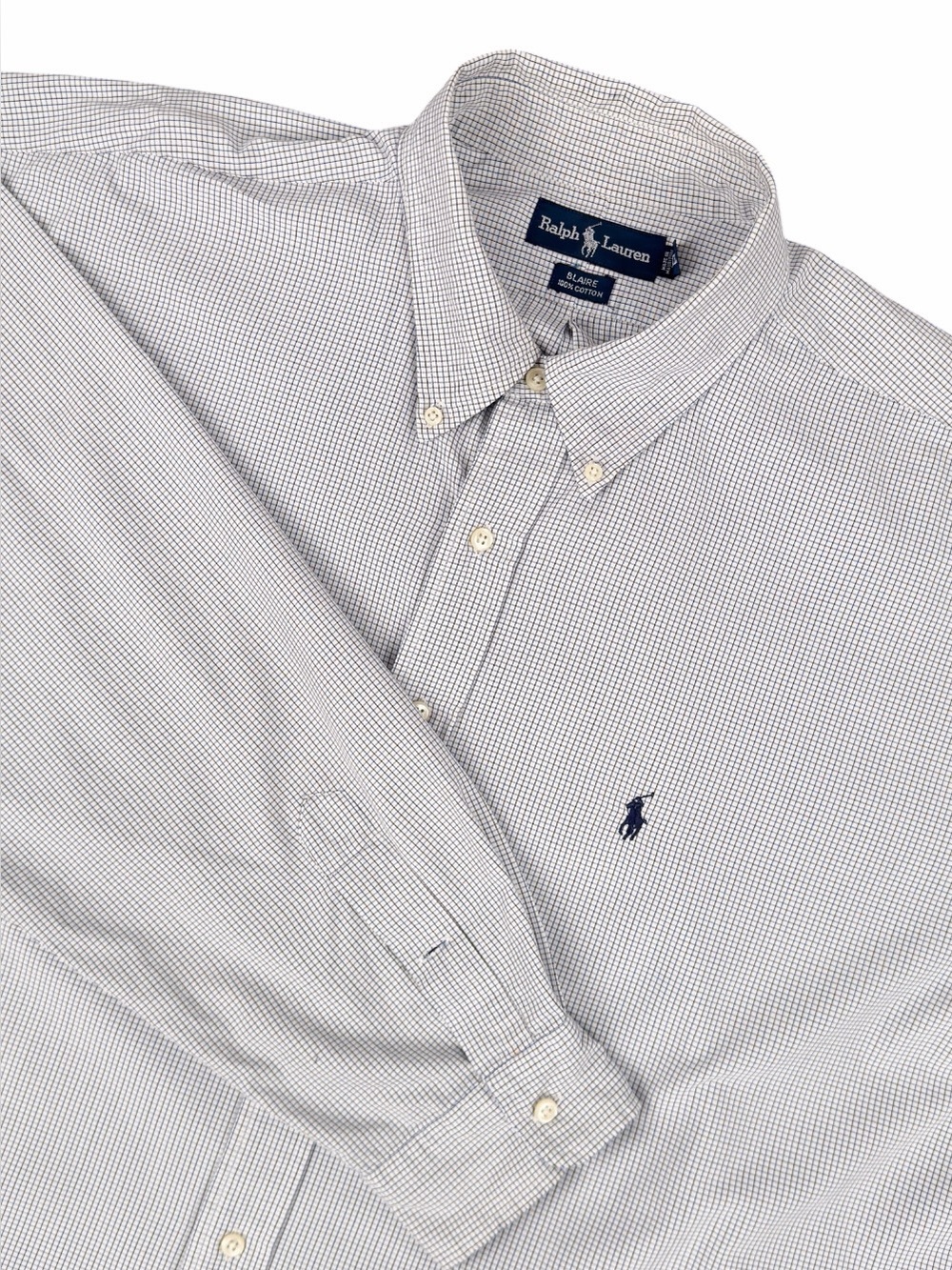 Ralph Lauren Blake Men’s XXL Shirt Blue Black Micro Gingham Check 100% Cotton